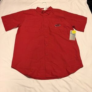 Pro Edge Red Short-Sleeve Button-Down Shirt with Embroidered Patch AR Razorbacks
